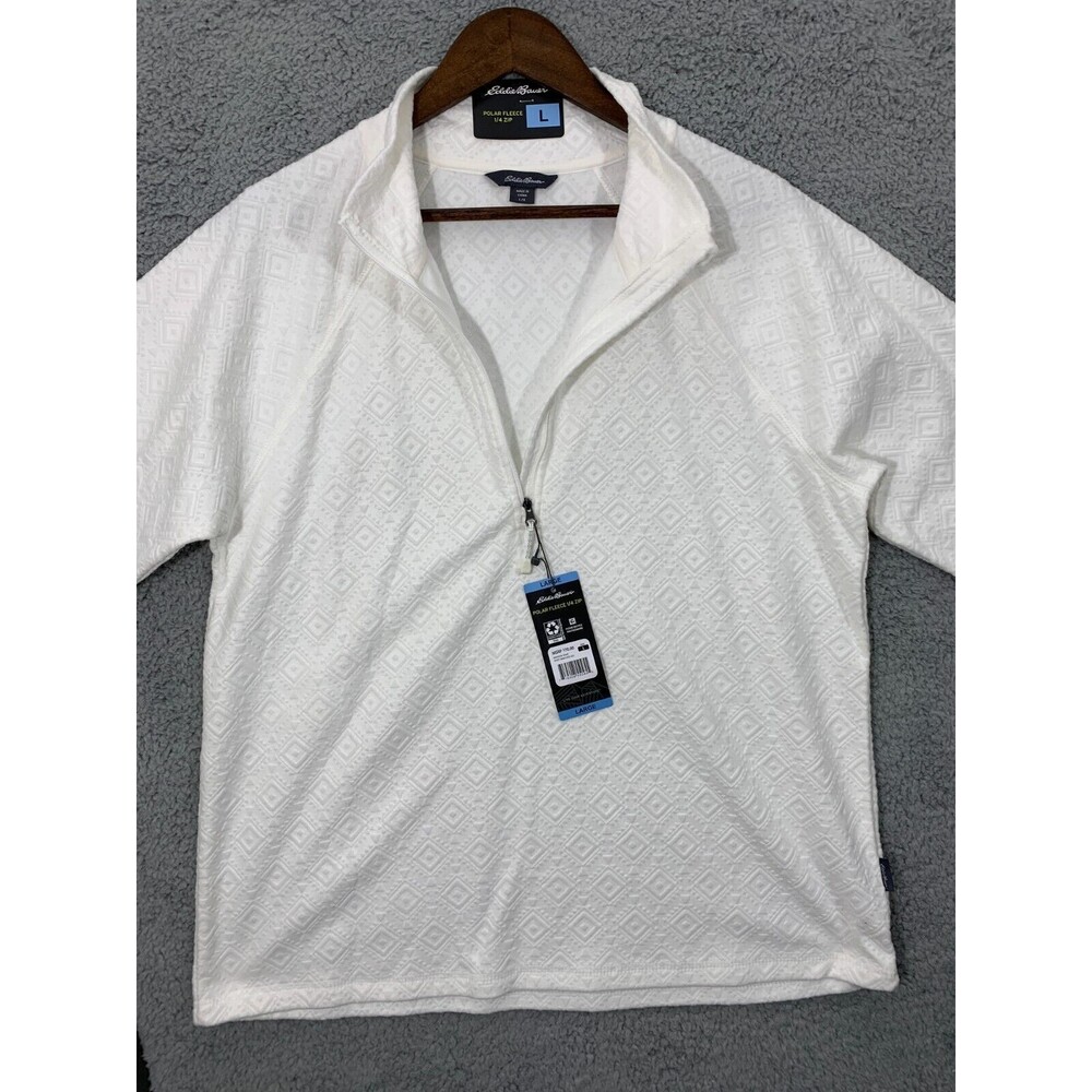 NWT EDDIE BAUER White Polar Fleece 1/4 Zip Long Sleeve Sweater Large $70 MSRP - Picture 7 of 11